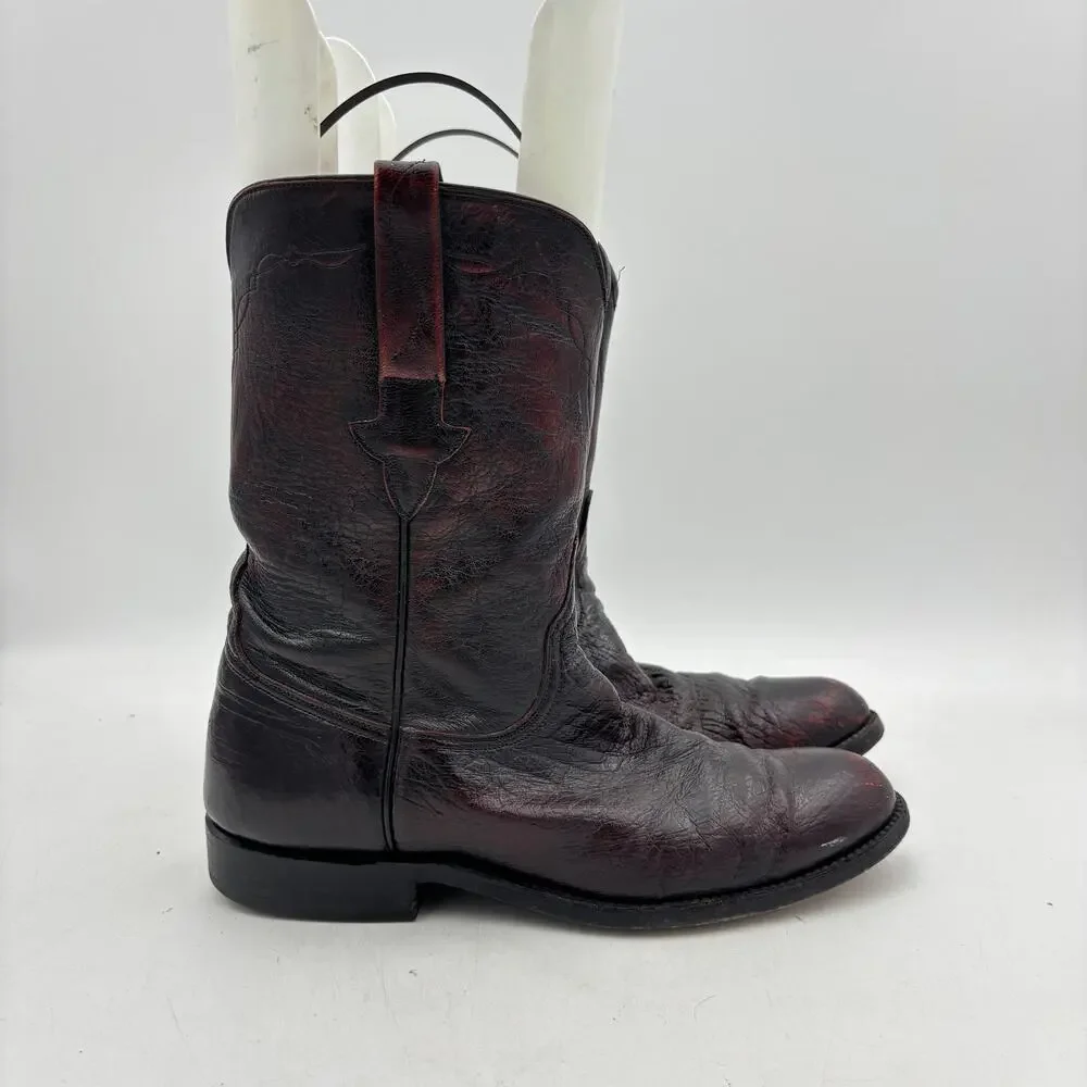 Vintage Lucchese Black Cherry Leather Roper Boots Men's 9D Western Workwear